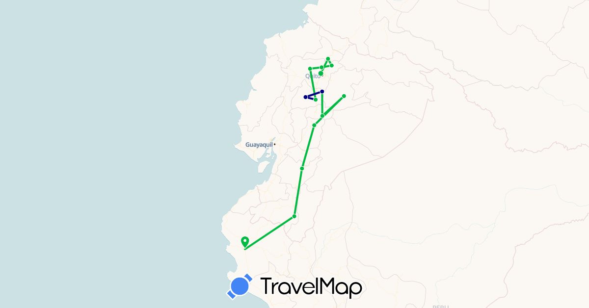 TravelMap itinerary: driving, bus in Ecuador, Peru (South America)